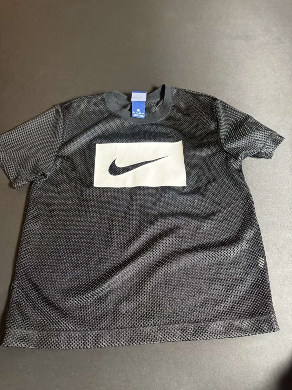 Nike Black Mesh Short Sleeve Tee White Swoosh Sporty Streetwear