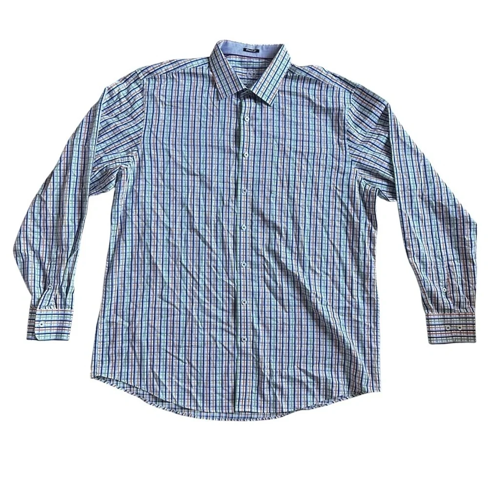 Bugatchi Uomo XXL Classic Fit Plaid Button Up Dress Shirt Multicolor