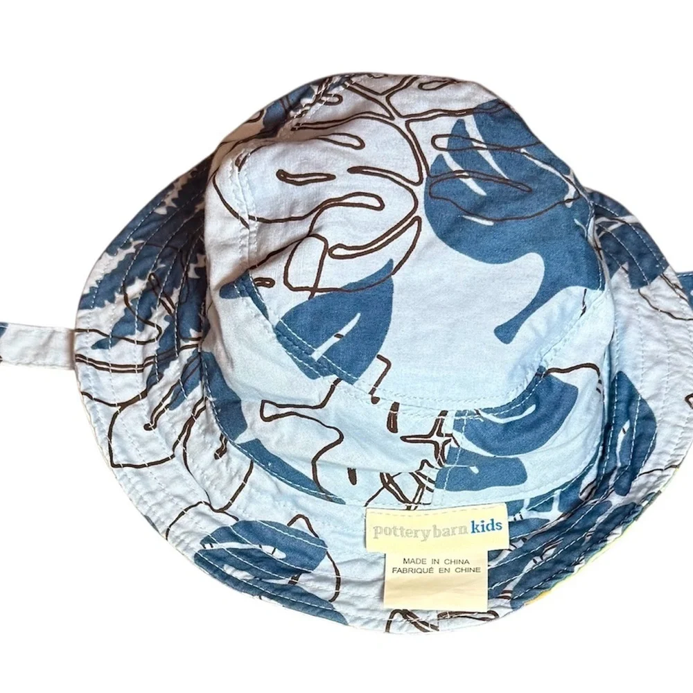 Pottery Barn Kids Reversible Bucket Hat hook & loop strap size 6-12 mo 2 for $30