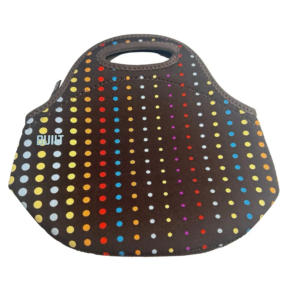 BUILT NY Gourmet Getaway Neoprene Lunch Tote Brown‎ Rainbow Polka Dot