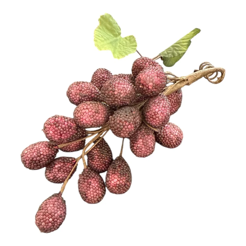 Artificial Decorative Beaded Grapes Bundle, Pink, with Green Leaves