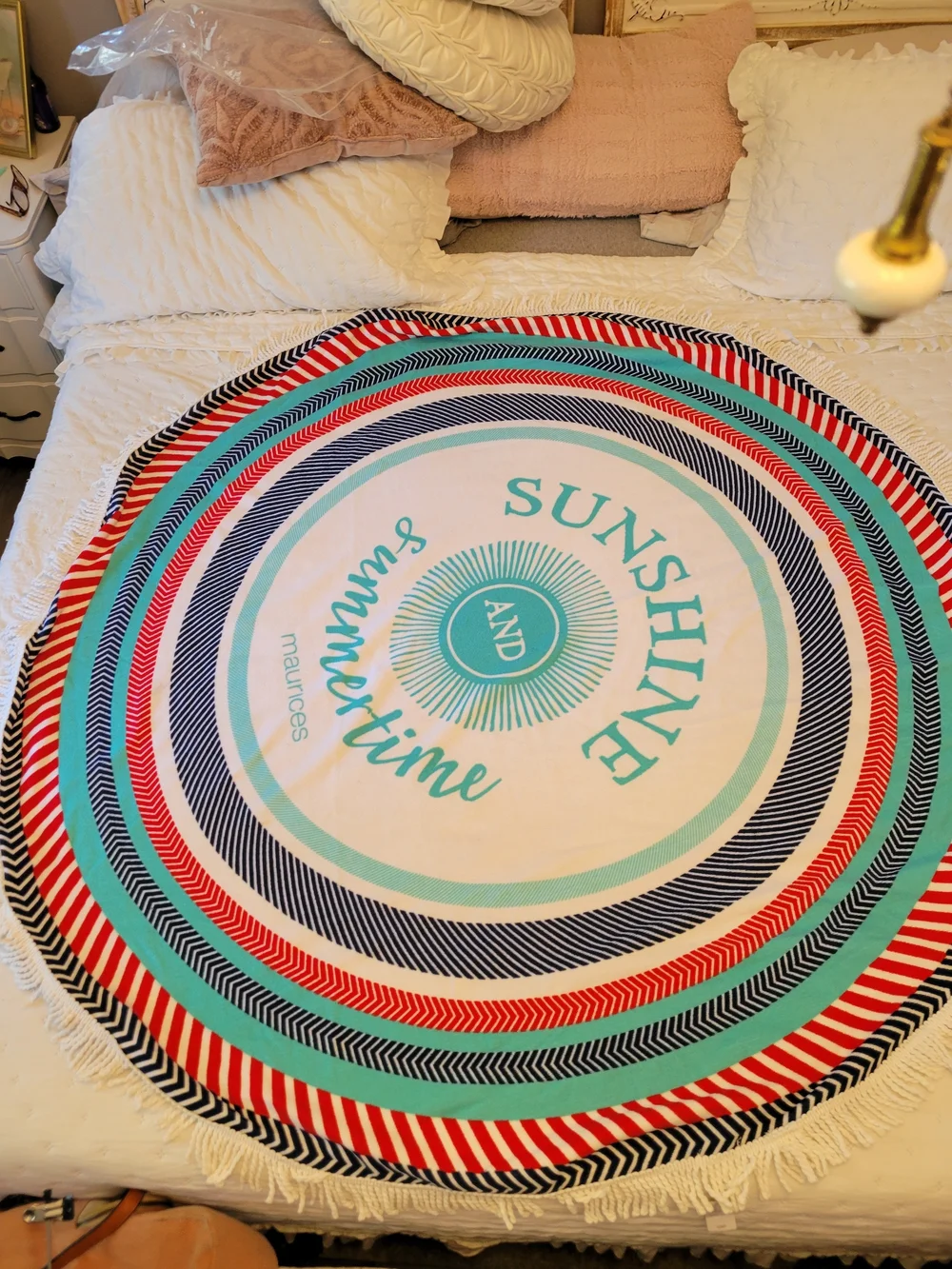 Maurices Round 'Sunshine and Summertime' Beach Towel - Teal, Red, Navy