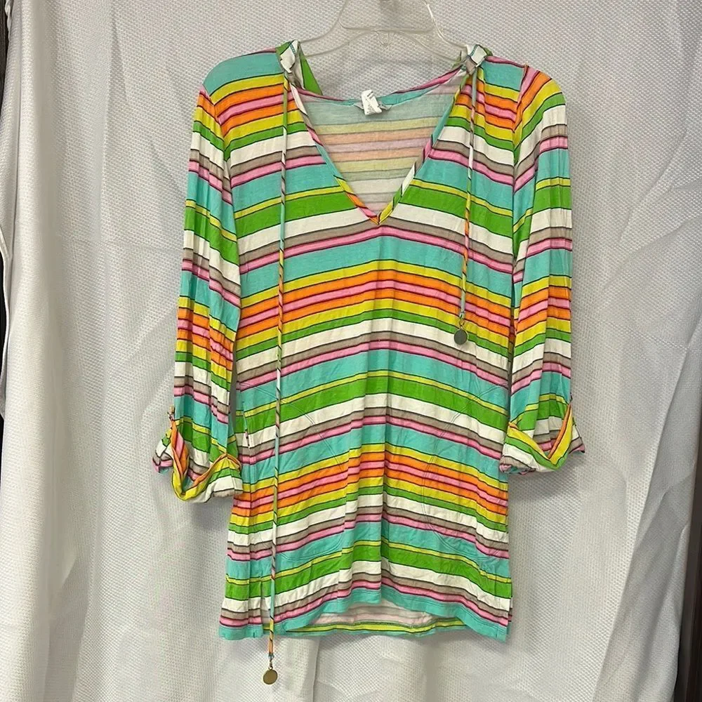 Trina Turk Green and Orange Tie Front Tunic