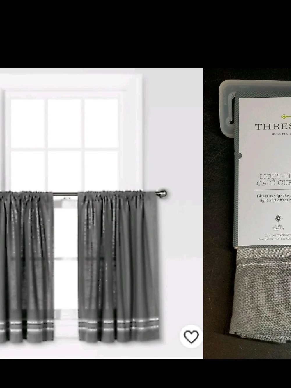 Threshold Gray Light-Filtering Cafe Curtains -
