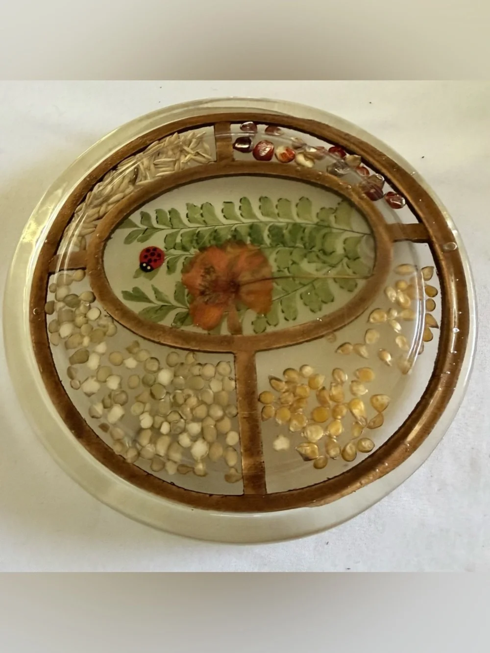 Handmade Botanical Resin Tray with Pressed Flower/ seeds Vintage 1970’s