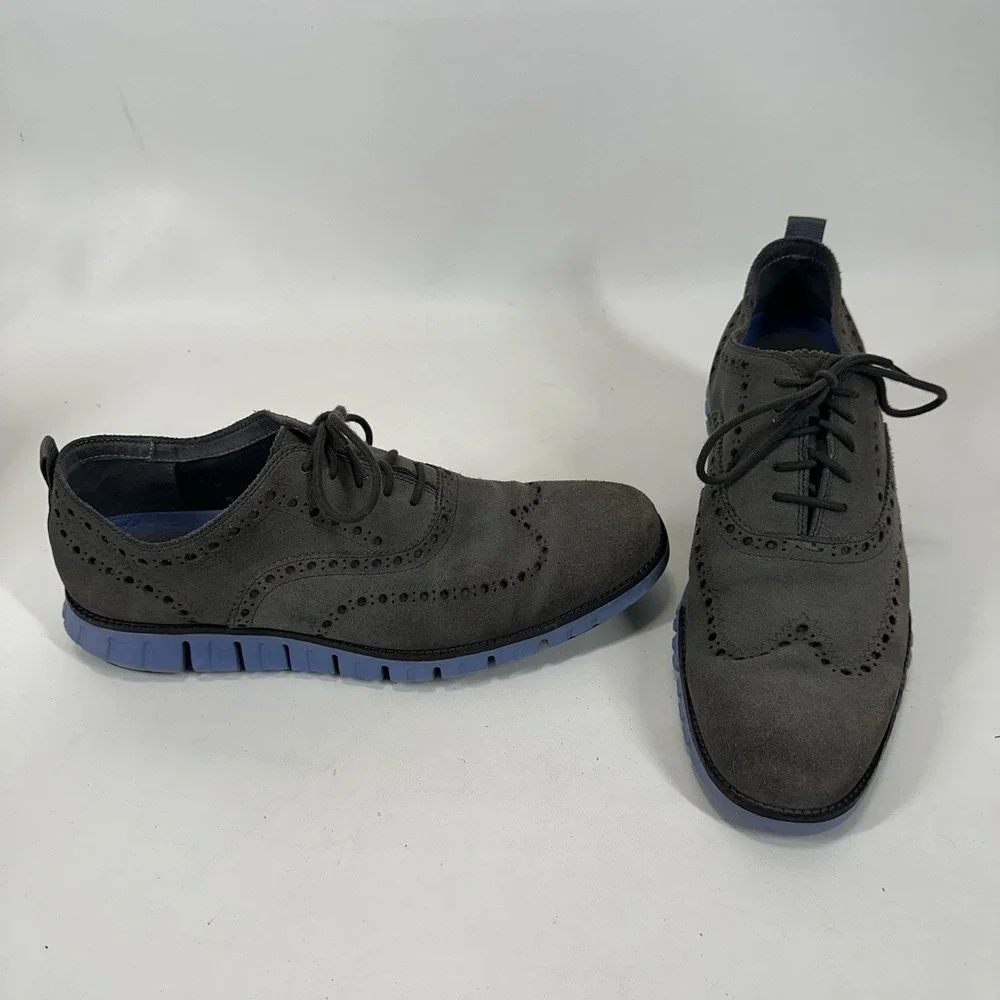 Cole Haan ZERØGRAND OX Wingtip Oxfords Gray Suede Blue Size 11.5M‎