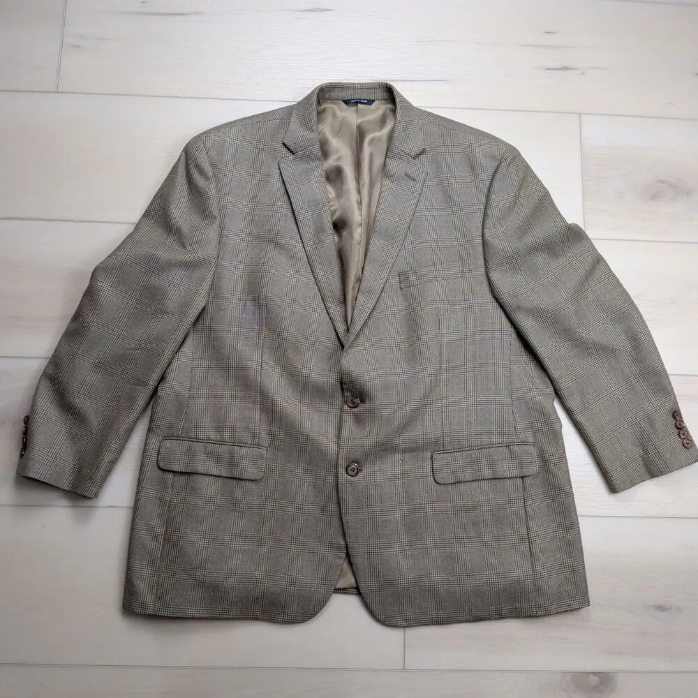 Ralph Lauren Blazer Sport Coat Mens 50R Brown Windowpane Silk Wool Jacket‎