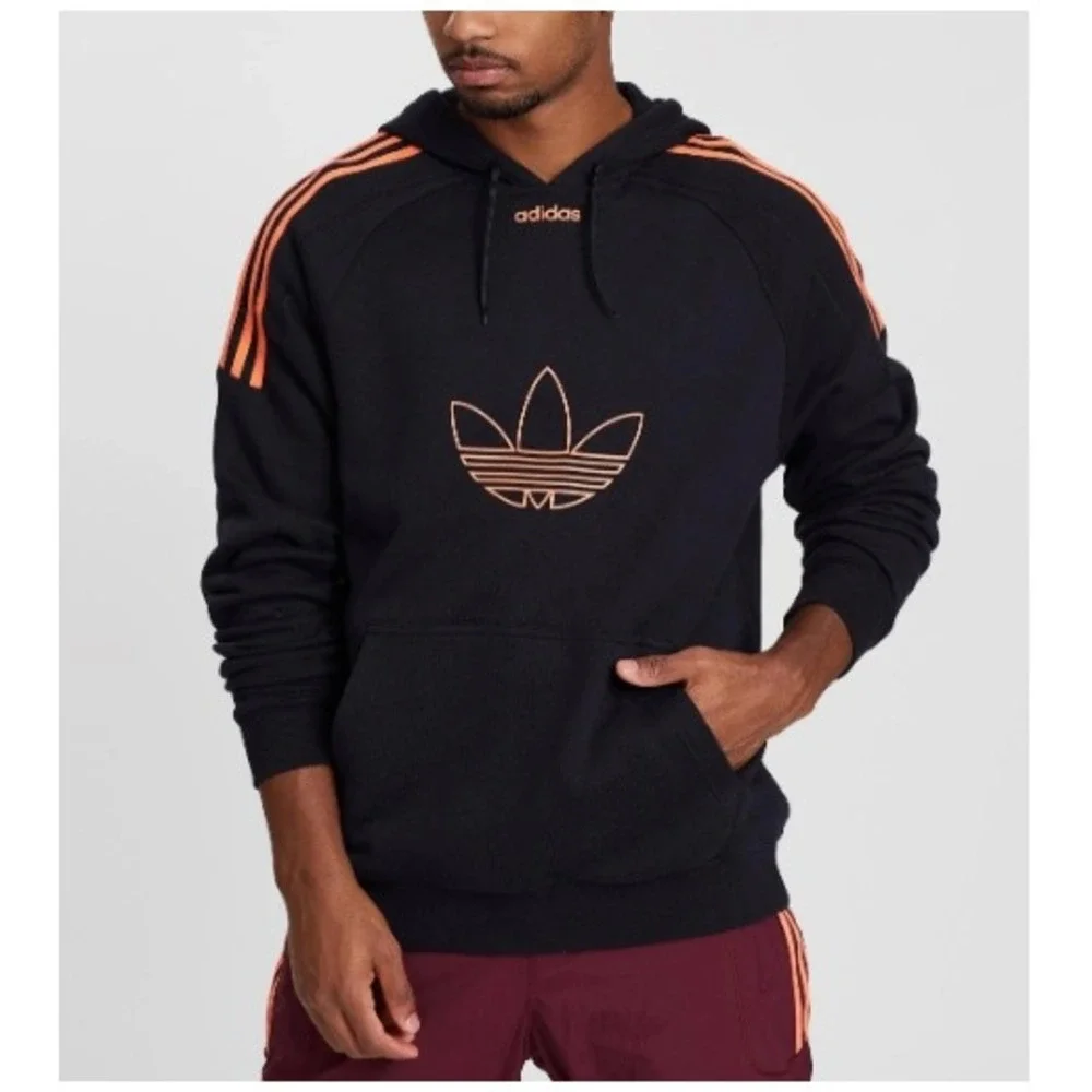 Adidas‎ Originals Men's Black Orange Trefoil 3-Stripes Hoodie Size XL