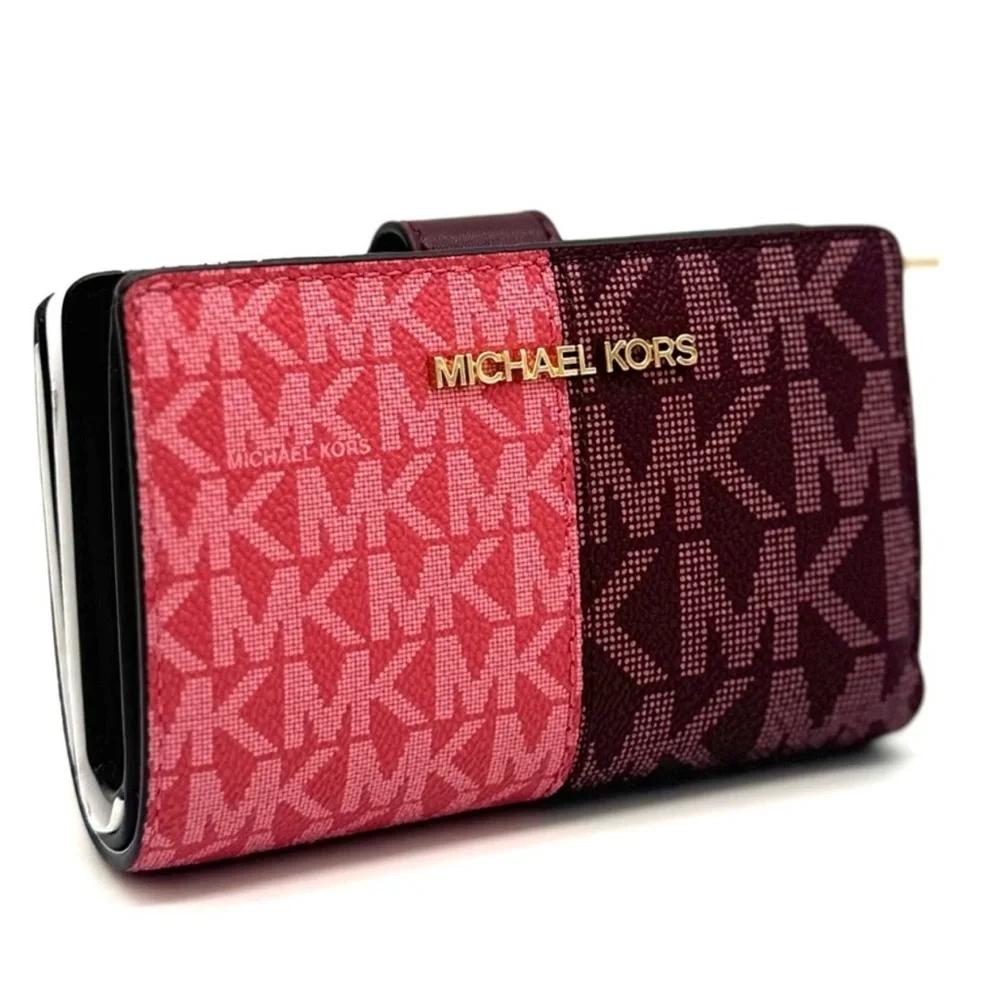 Michael Kors Medium Bifold Zip Chain Wallet Ox Blood Multi