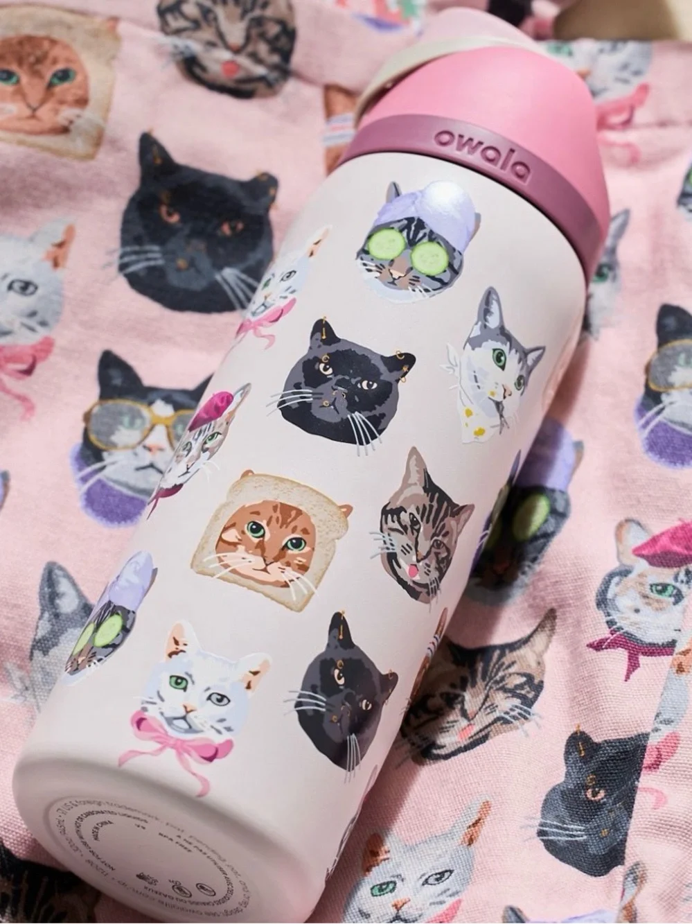 Owala Pink Cat-Pattern Insulated Bottle