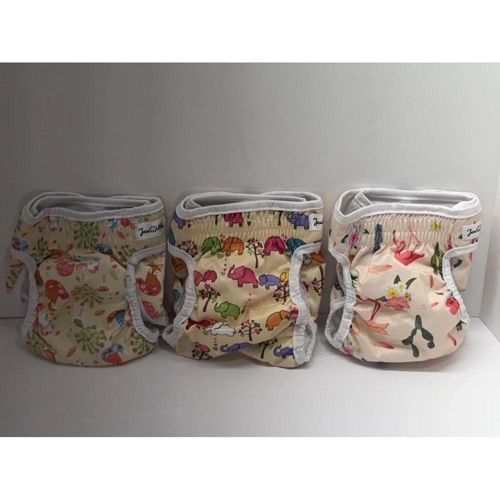 Jeuwith Dog Diapers Medium Washable Reusable Lot Of 3 Tail Hole Floral Adj