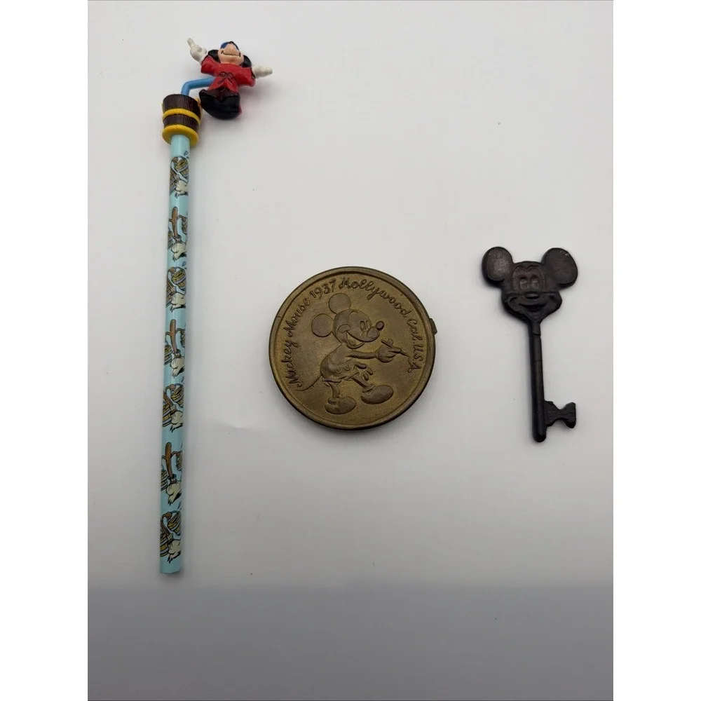 Vintage Disney Mickey Mouse Lot Tiffany Belt Buckle Key Straw Fantasia