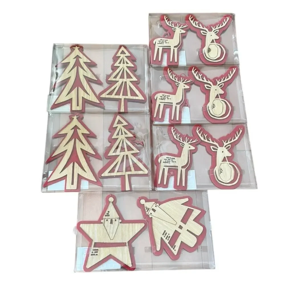 Christmas Holiday Northern Horizons Ornaments (12) Wooden Reindeer‎ Tree Santa