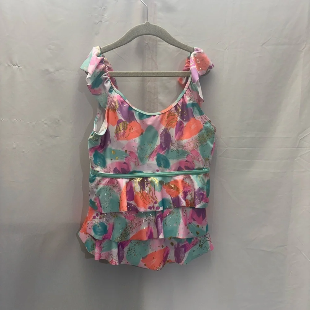 Justice Pink and Green Ruffled Blouse