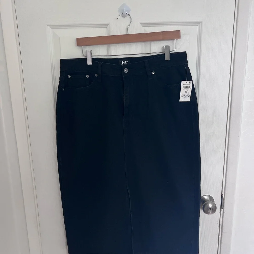 INC International Concepts Black Maxi Denim Skirt‎