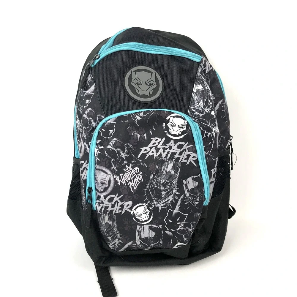 Marvel‎ Black Panther Backpack Padded Side Pockets Zippered Black Aqua Blue