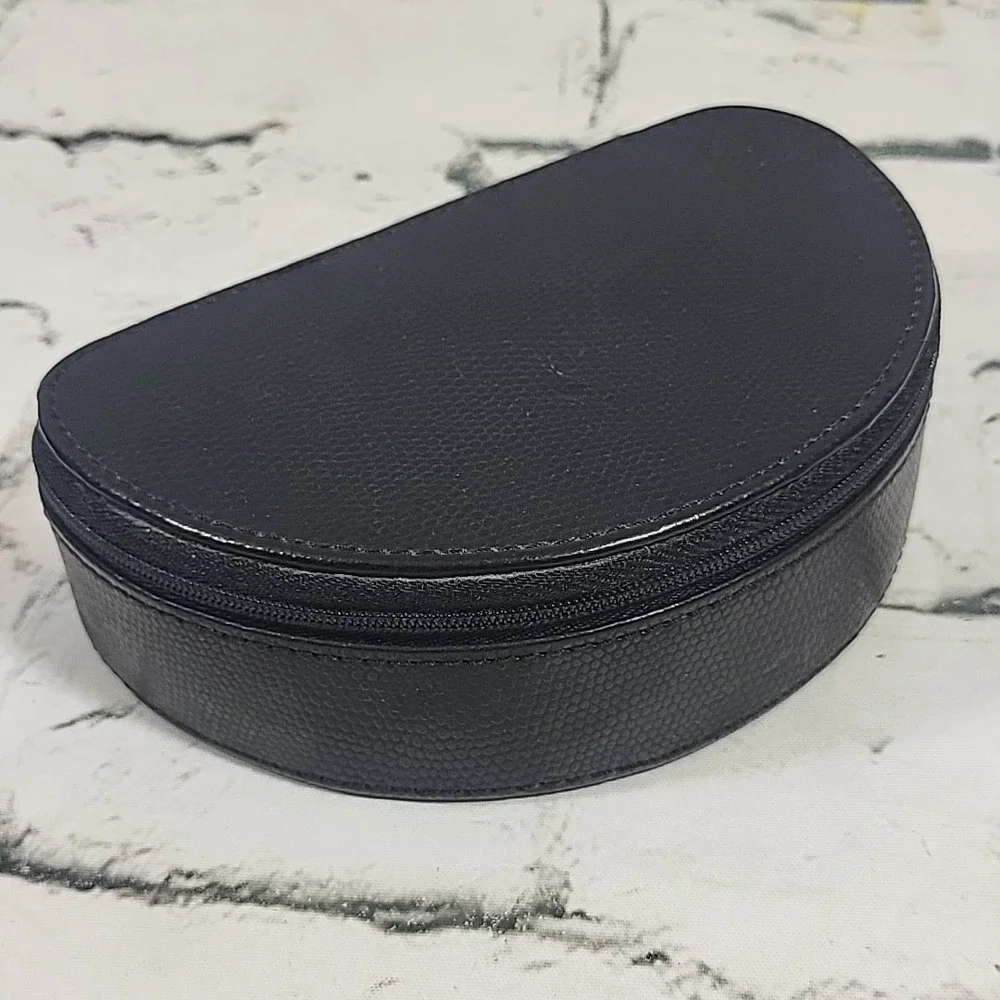 Vintage Travel Jewelry Box Zippered Case Black Embossed Snake Texture Semicircle