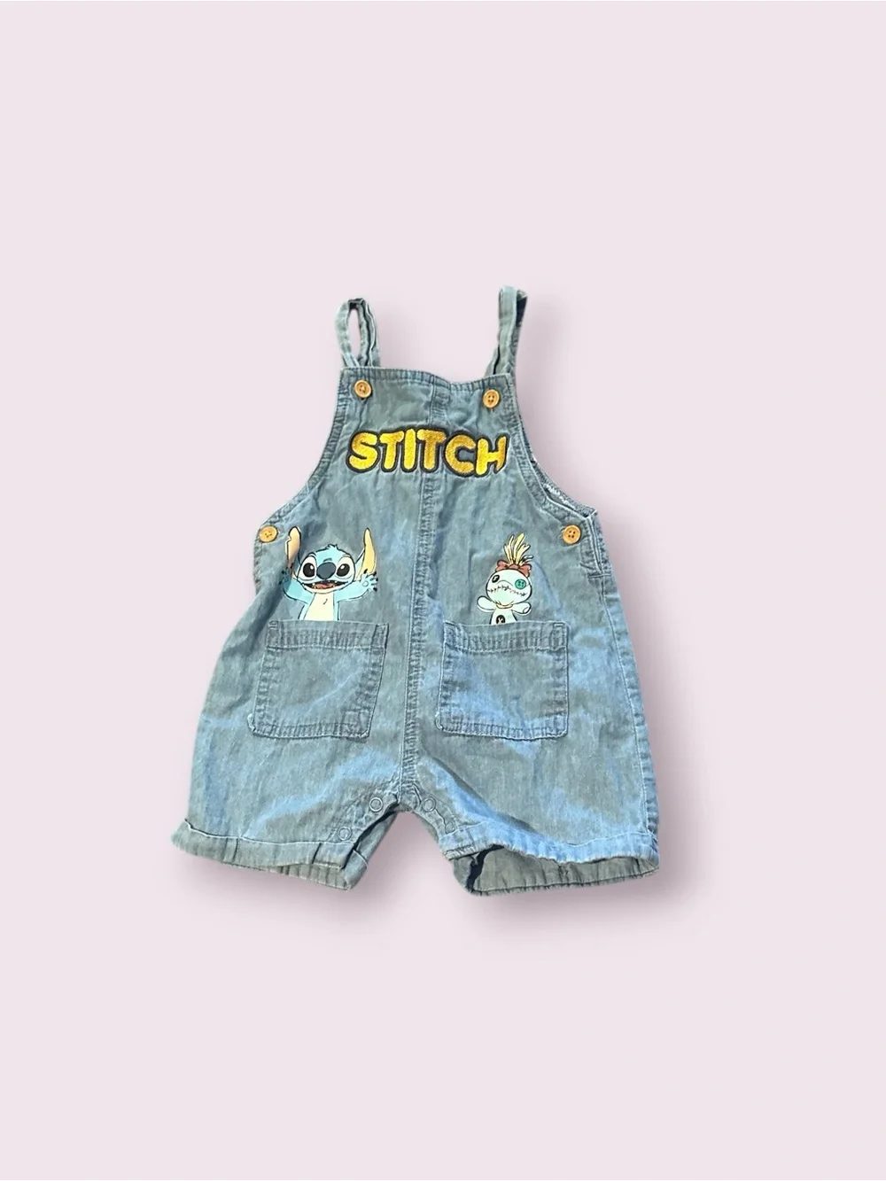 Disney Baby Lilo & Stitch Light Denim Shortalls Size 12 Months