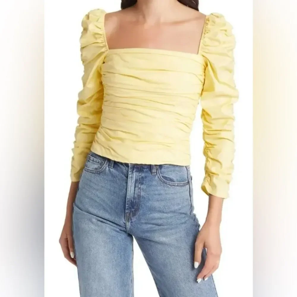 Reformation Joi Yellow Ruched Women's Top size 4 NWT