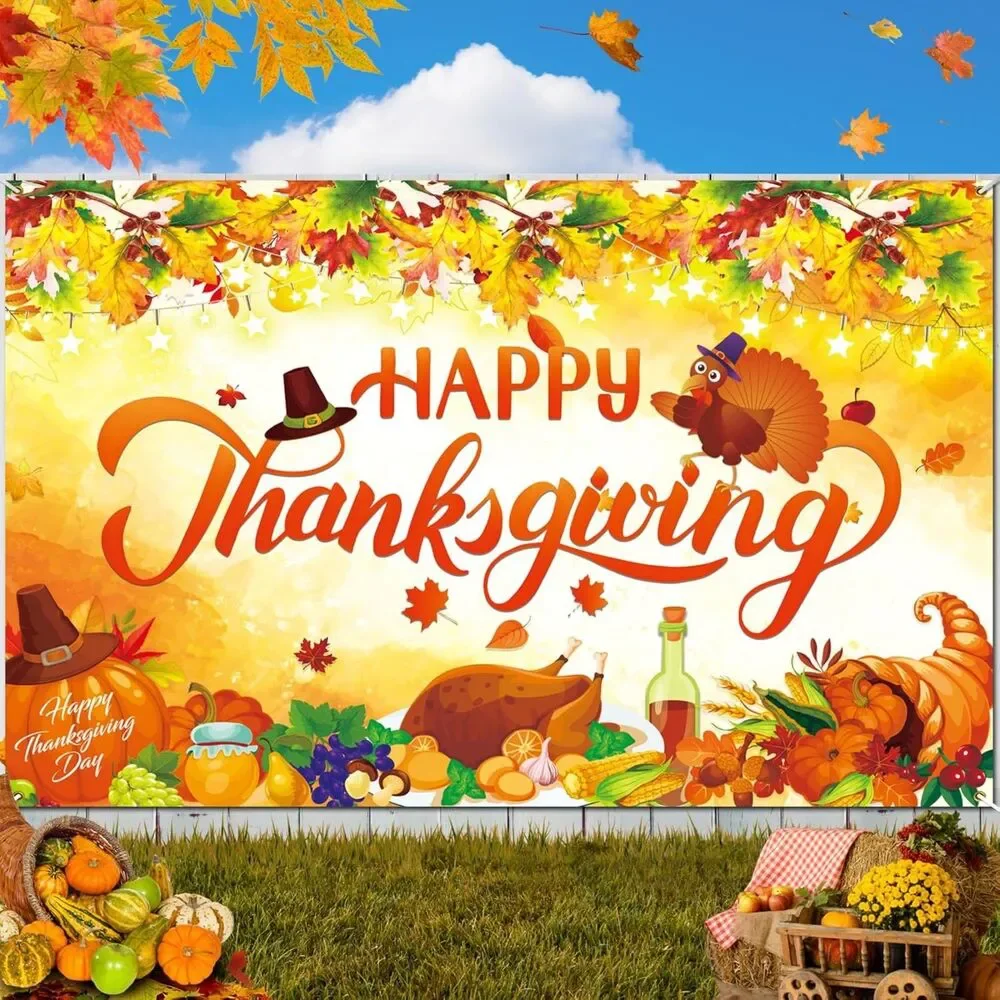 Premium Thanksgiving Backdrop Banner, Large 72x44in