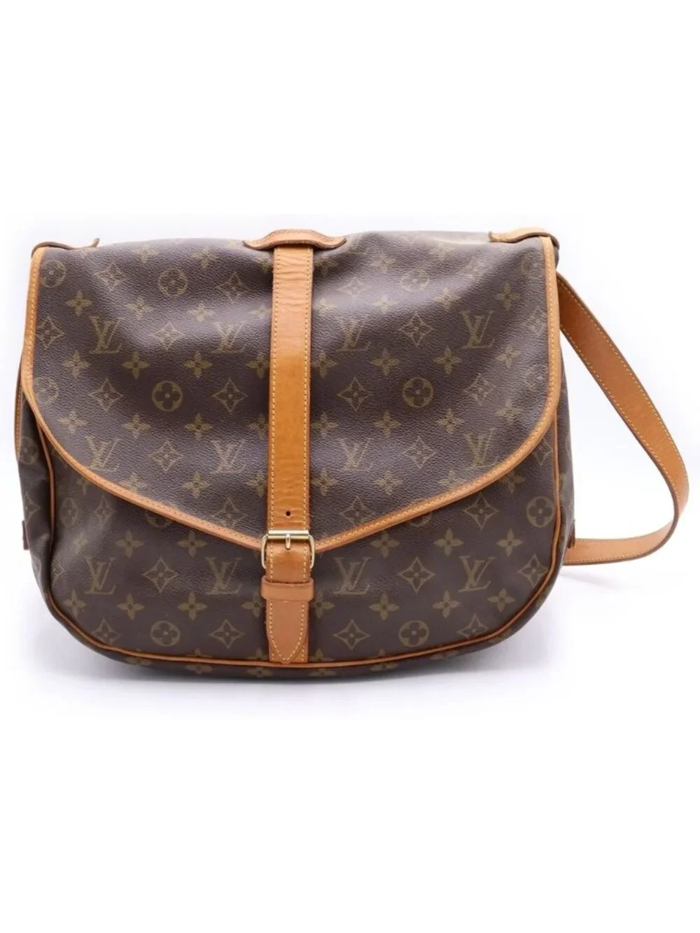 Louis Vuitton Monogram Saumur 35 Shoulder Bag Brown Leather Gold