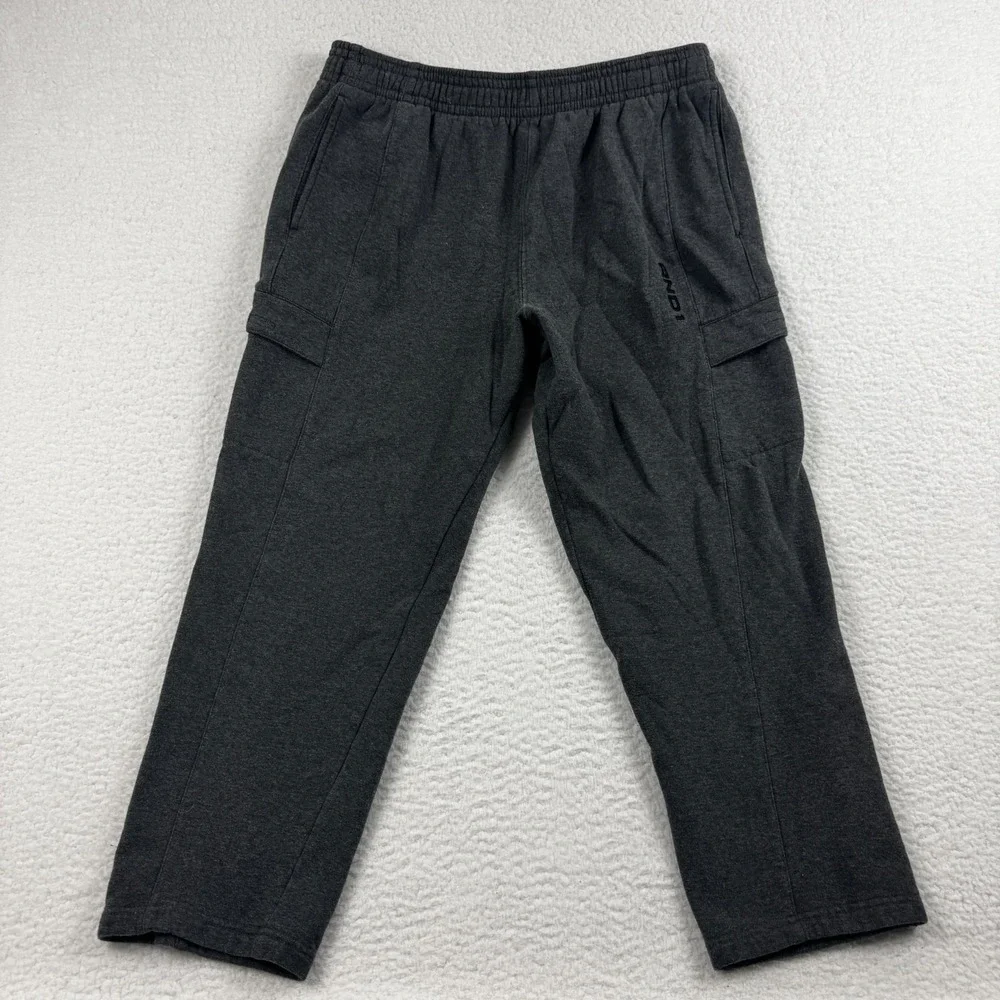 AND1 Cargo Sweatpants Mens XL Gray Fleece Lined Drawstring Straight Athletic Fit