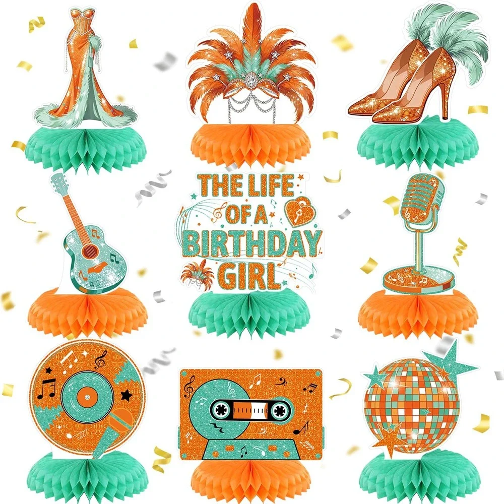 NWT Showgirl Era Birthday Party Centerpieces 9pc Orange Mint Glitter Table Decor