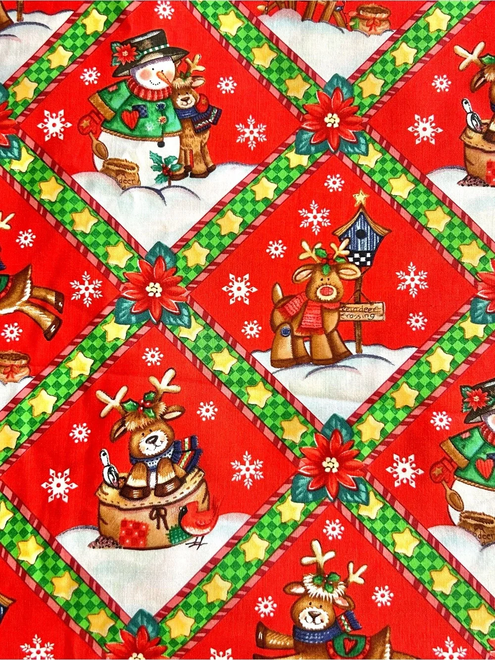 VTG Christmas Fabric Reindeer Cheer By Debra Jordan Bryan Snowman 44”x 7 Yards