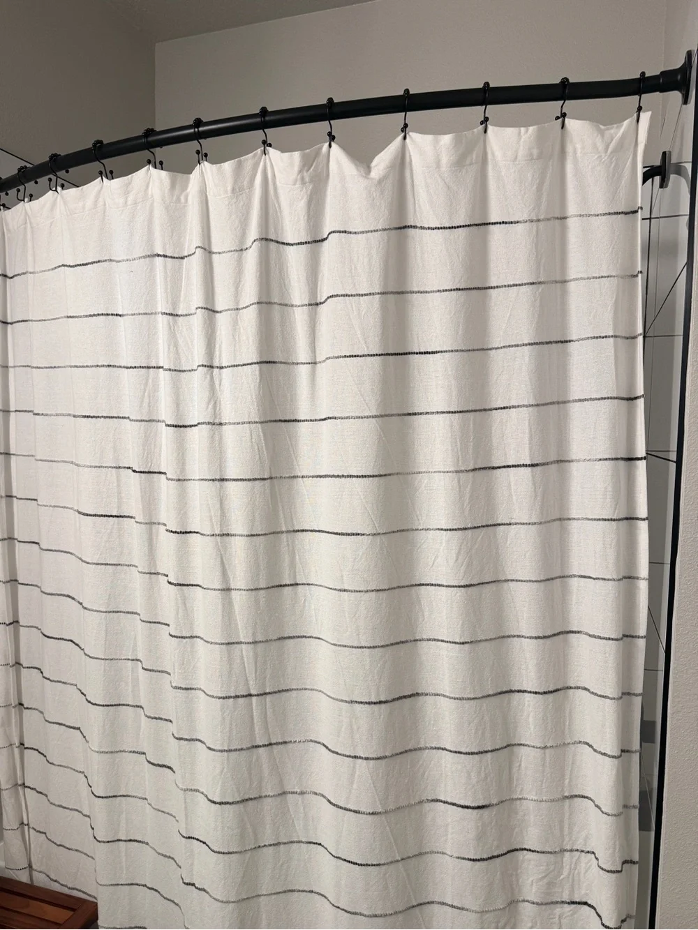 Striped White and Black Shower Curtain
