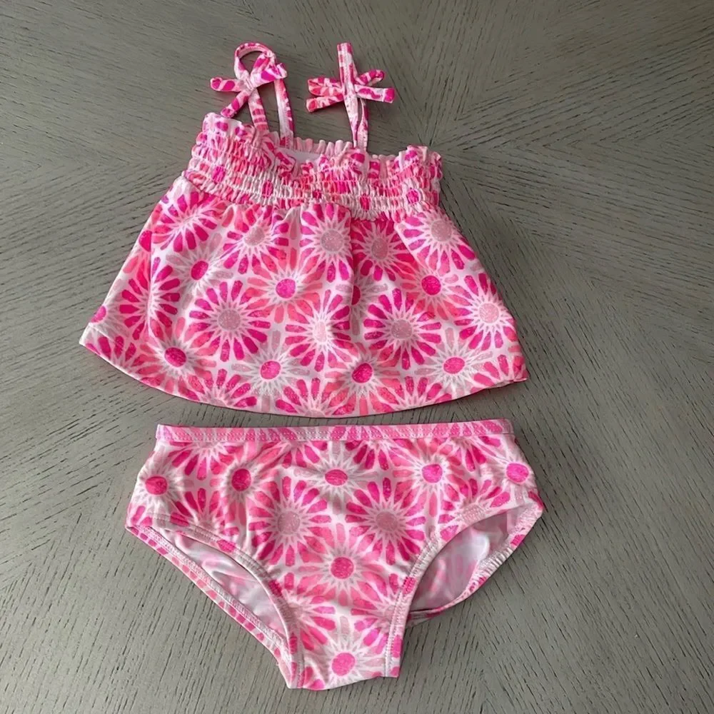 Oshkosh B'gosh Smocked Flower Tankini Swimsuit size 24 months