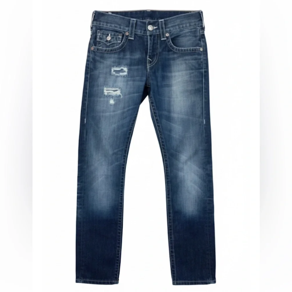 True Religion “Skinny” With Flap Jeans With Distressing And Patches Size 28 EUC!