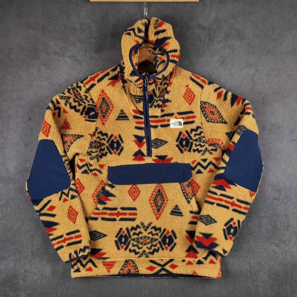 The North Face Campshire Fleece Hoodie Mens XS Tan Aztec‎ 1/4 Zip NF0A3YRS