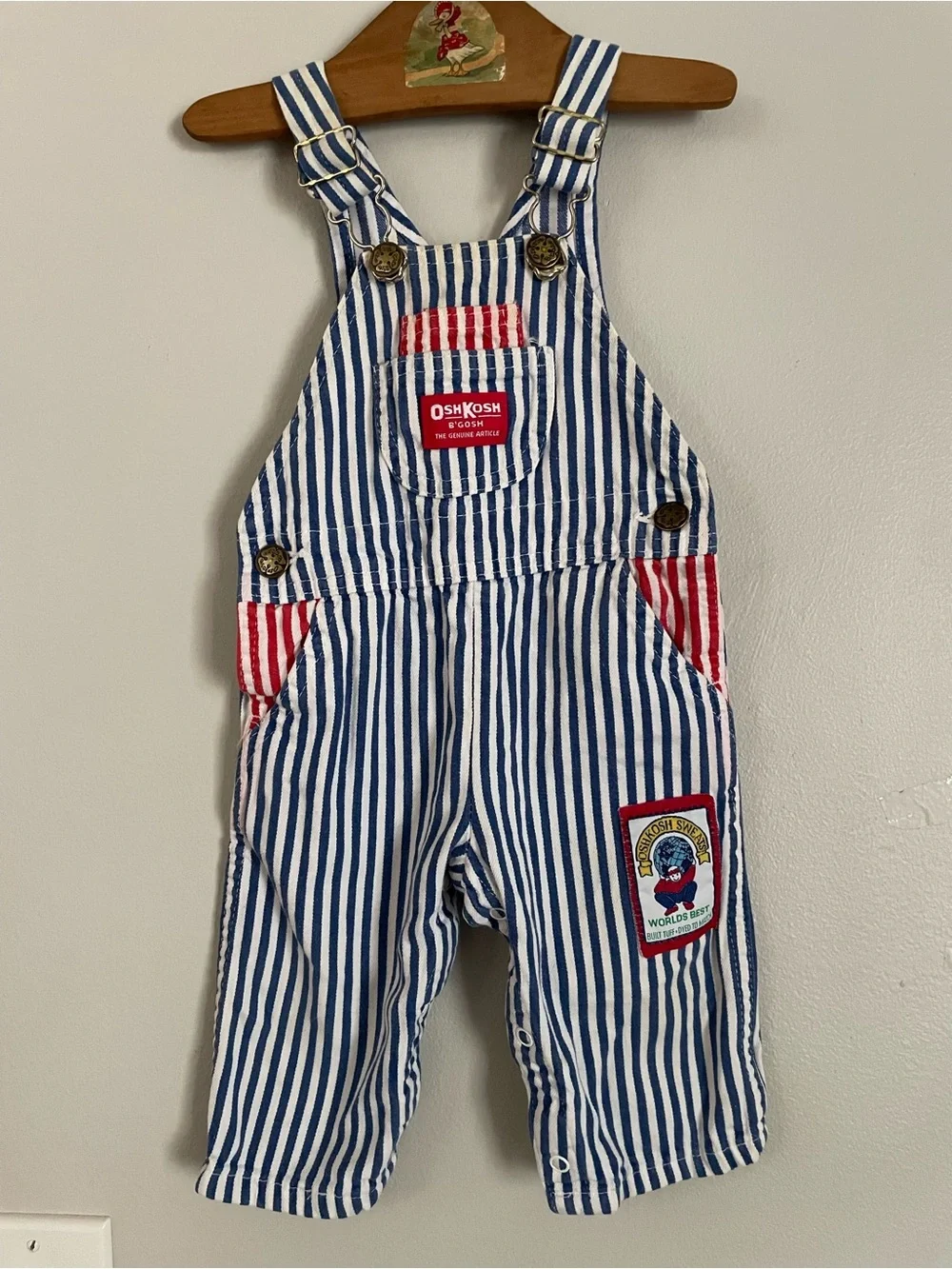 Vtg OshKosh B'gosh World's Best Overalls Train Conductor USA Made Sz 12 Mos
