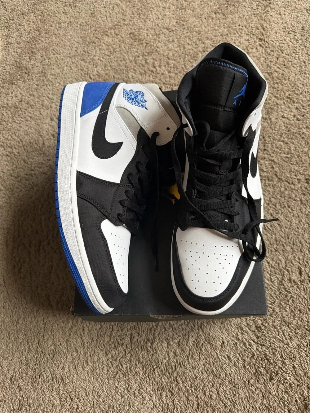 Jordan 1 Mid Men’s Sneakers - Black, White & Blue