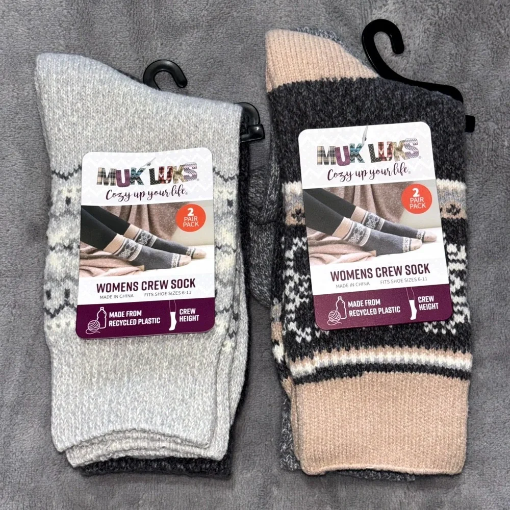 Muk Luks Cozy Up Your Life Crew Height Socks Womens OS‎ (6-11) Gray 4 Pair Pack