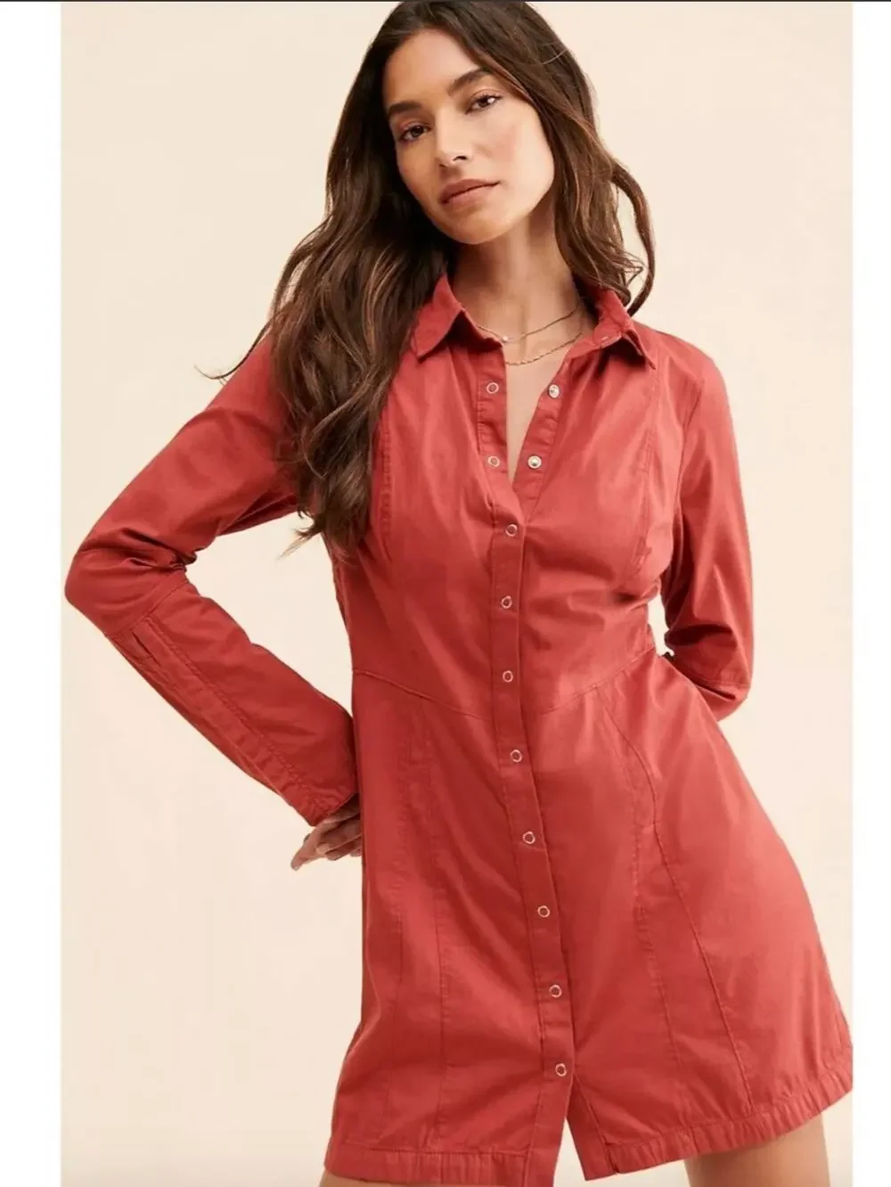 NWT Free People Thea Mini Shirt Dress Pink Cinnamon Womens XS Corpcore