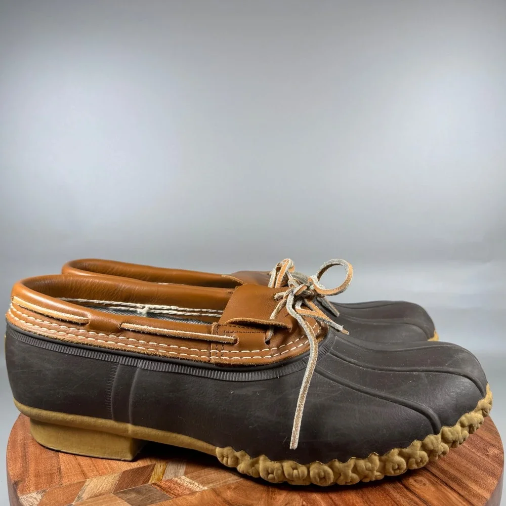 LL Bean Mens 12M Rubber Moc Bean Boots Brown Tan Duck Shoes Made in USA 175061