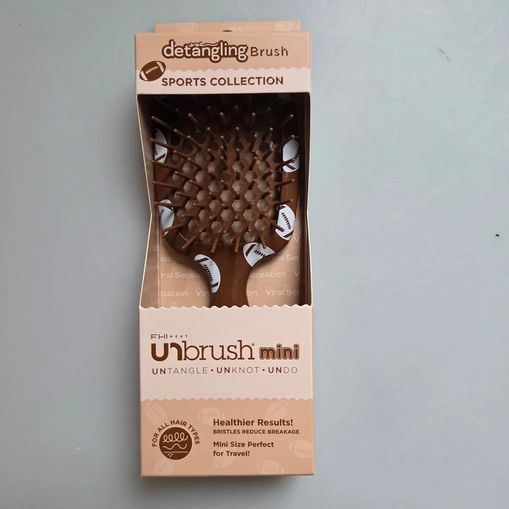 FHI Heat Unbrush Mini Detangling Brush Sports Collection Football Brown‎ New