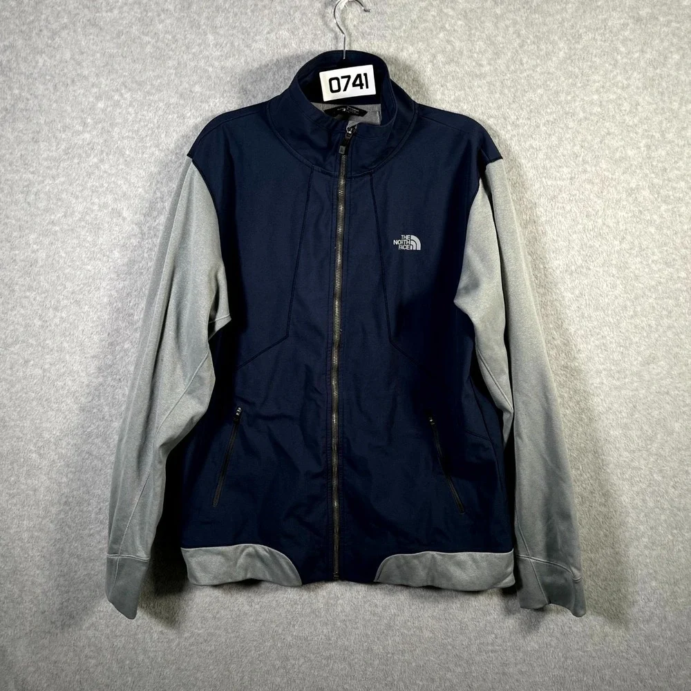 The North Face Track Jacket Mens Large Blue Gray Logo Mock Neck Full Zip Outdoor