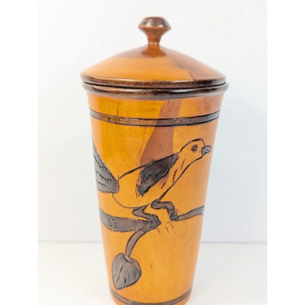 Turned Wood Canister Container with‎ Lid Handmade 8