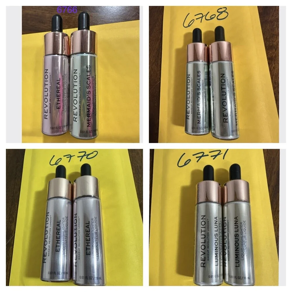 NEW Makeup Revolution Liquid Highlighter 8Pc Lot Ethereal Mermaid Luna
