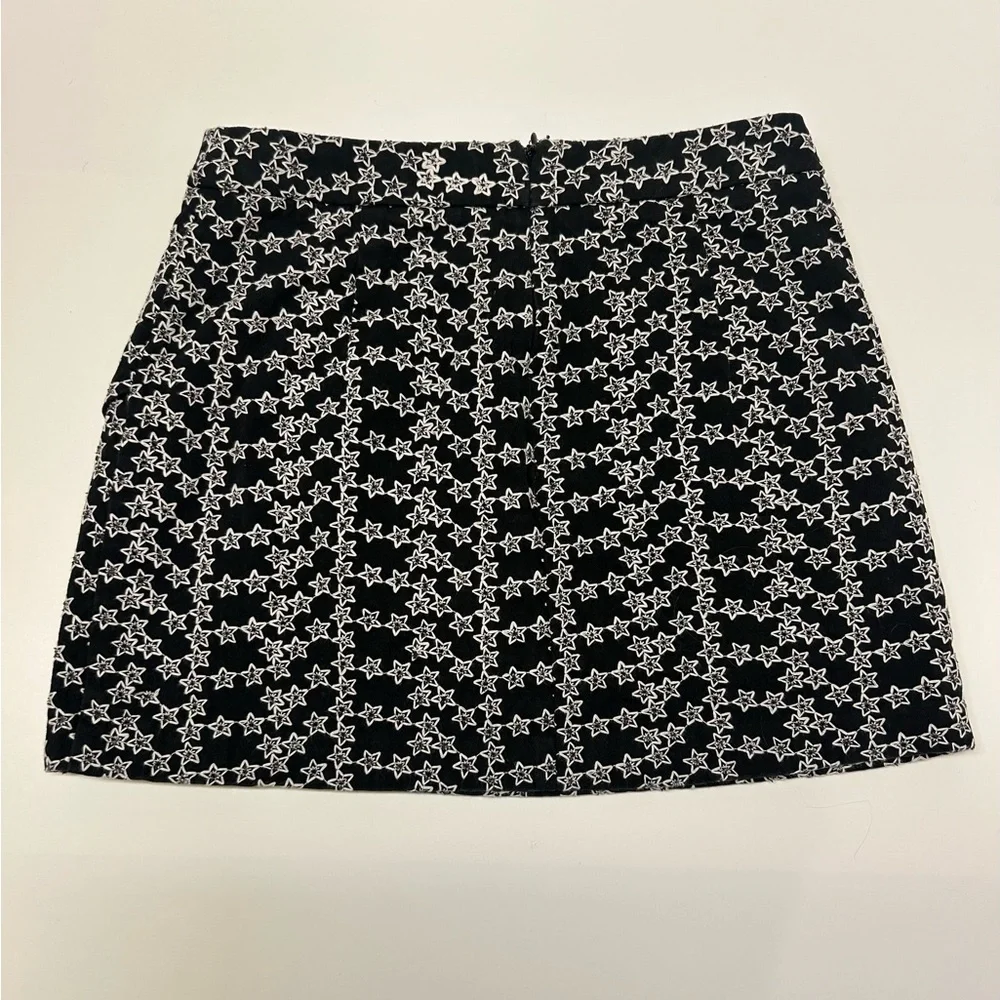 Storia Black And White Star‎ Pattern A-Line Lined Mini Skirt Women’s Size S