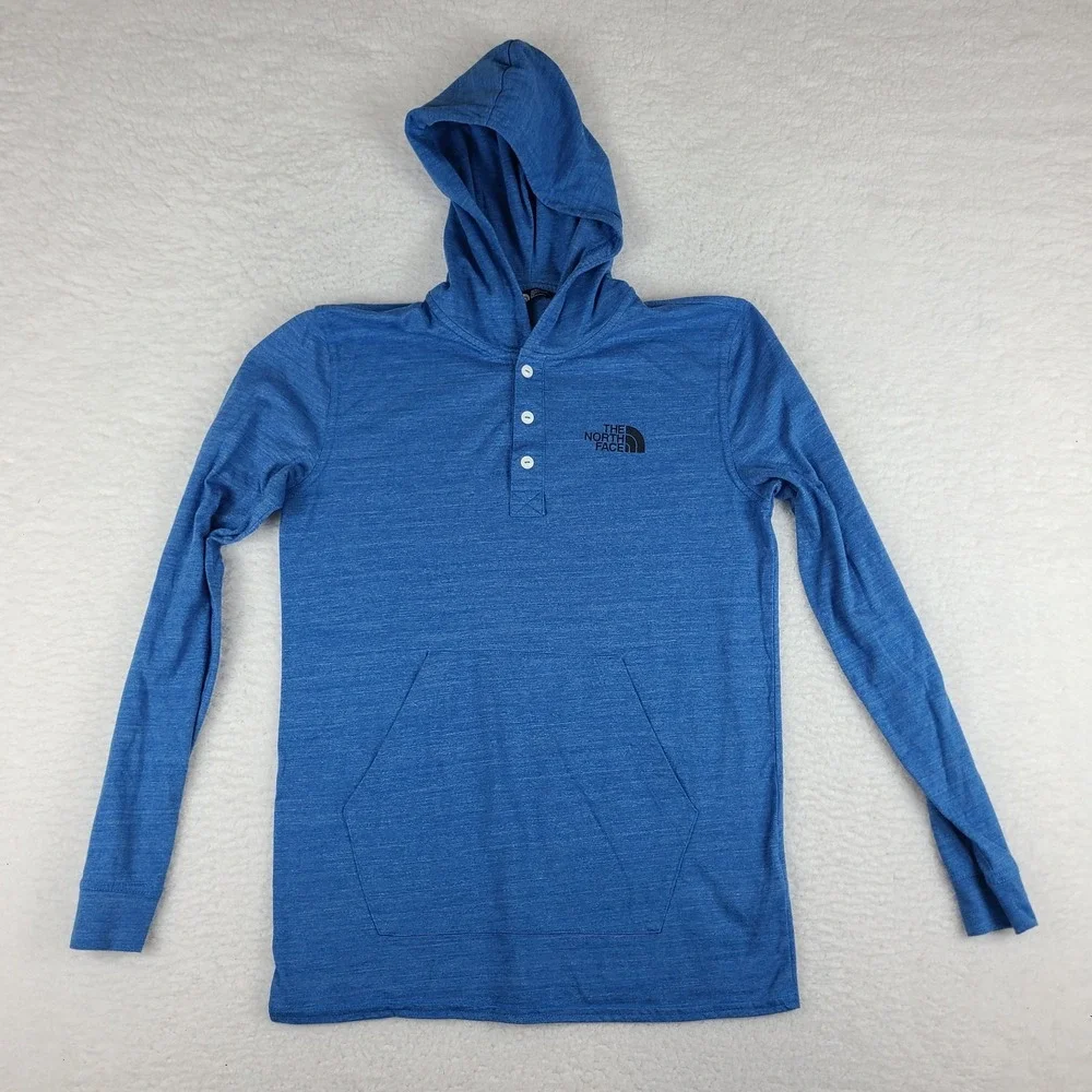 The North Face Hoodie‎ Mens Small Blue Cotton Rayon Polyester Button Activewear