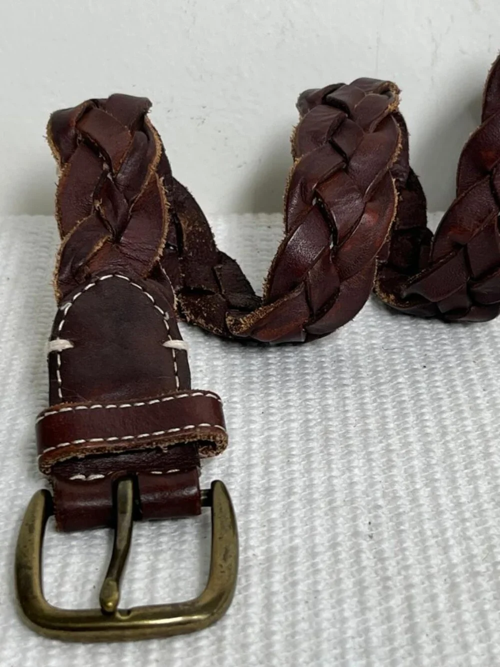 Lands' End Size Small Belt Brown Leather Braided Kids Youth