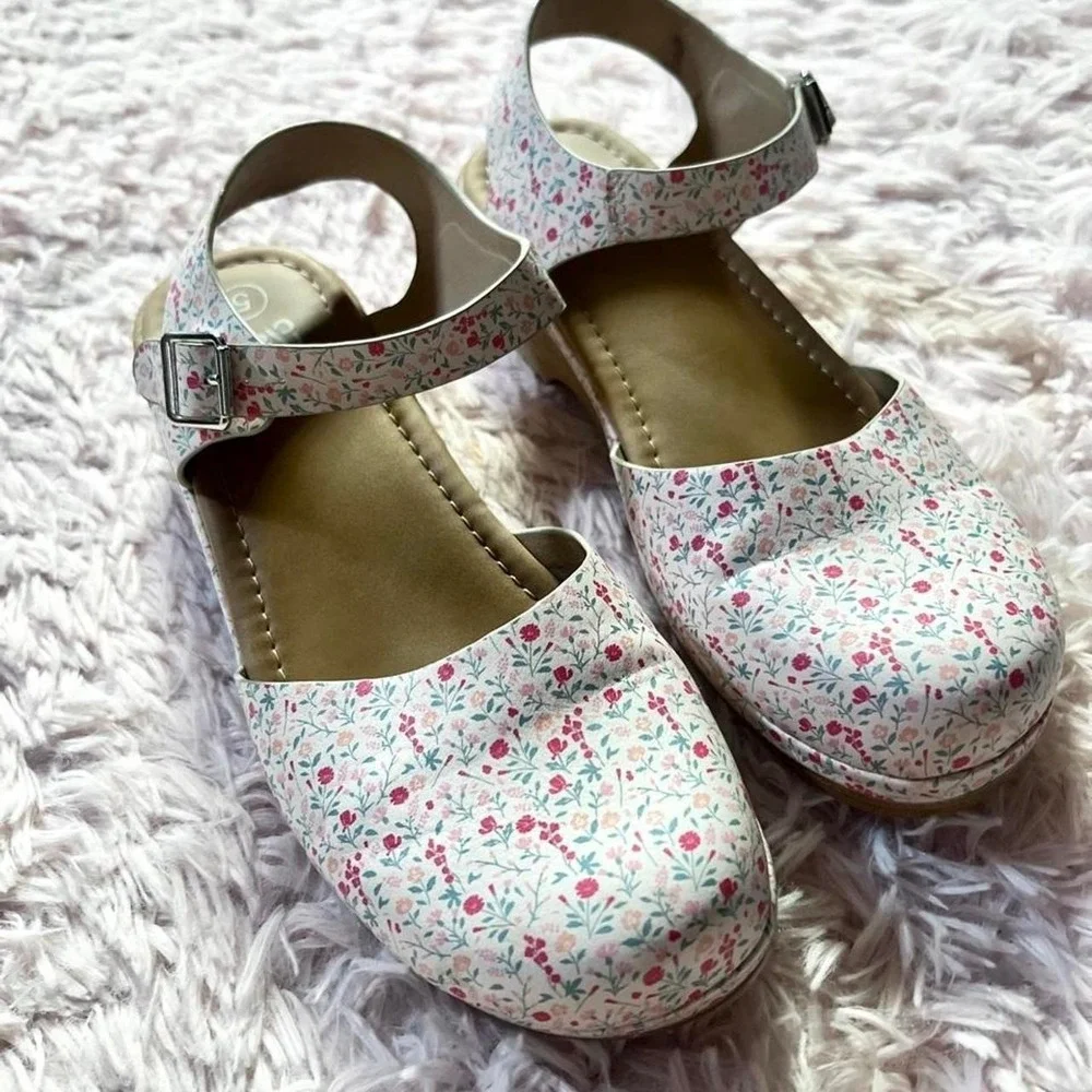 Floral Mary Jane Buckle Cottage Core Whimsical Prairie Peasant Shoes Girls 5