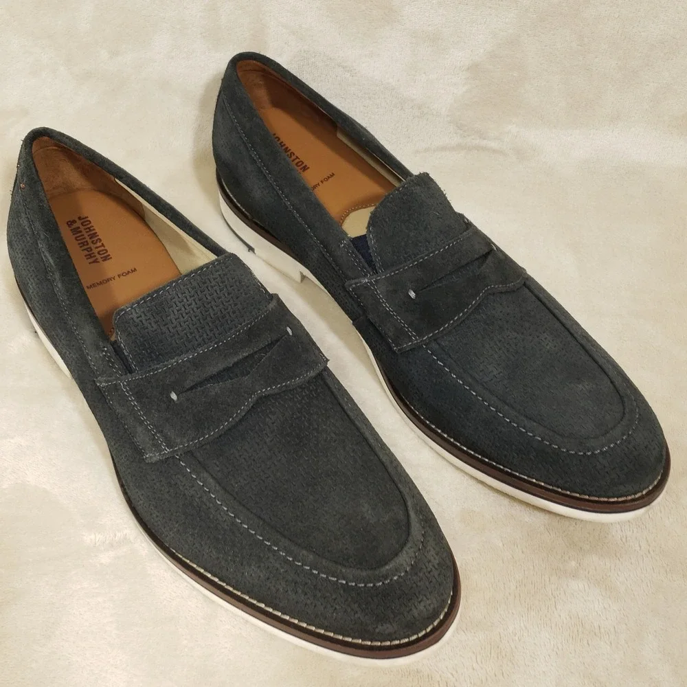 Johnston & Murphy Penny Loafers Mens Size 11 Dark Gray Suede Memory Foam Casual