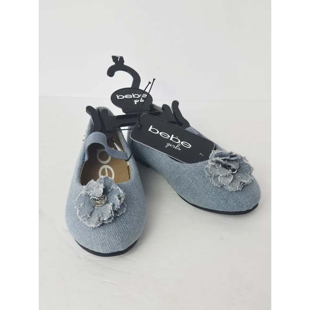NEW Bebe‎ Girls Toddler Shoes Denim sz 7 Flats floral