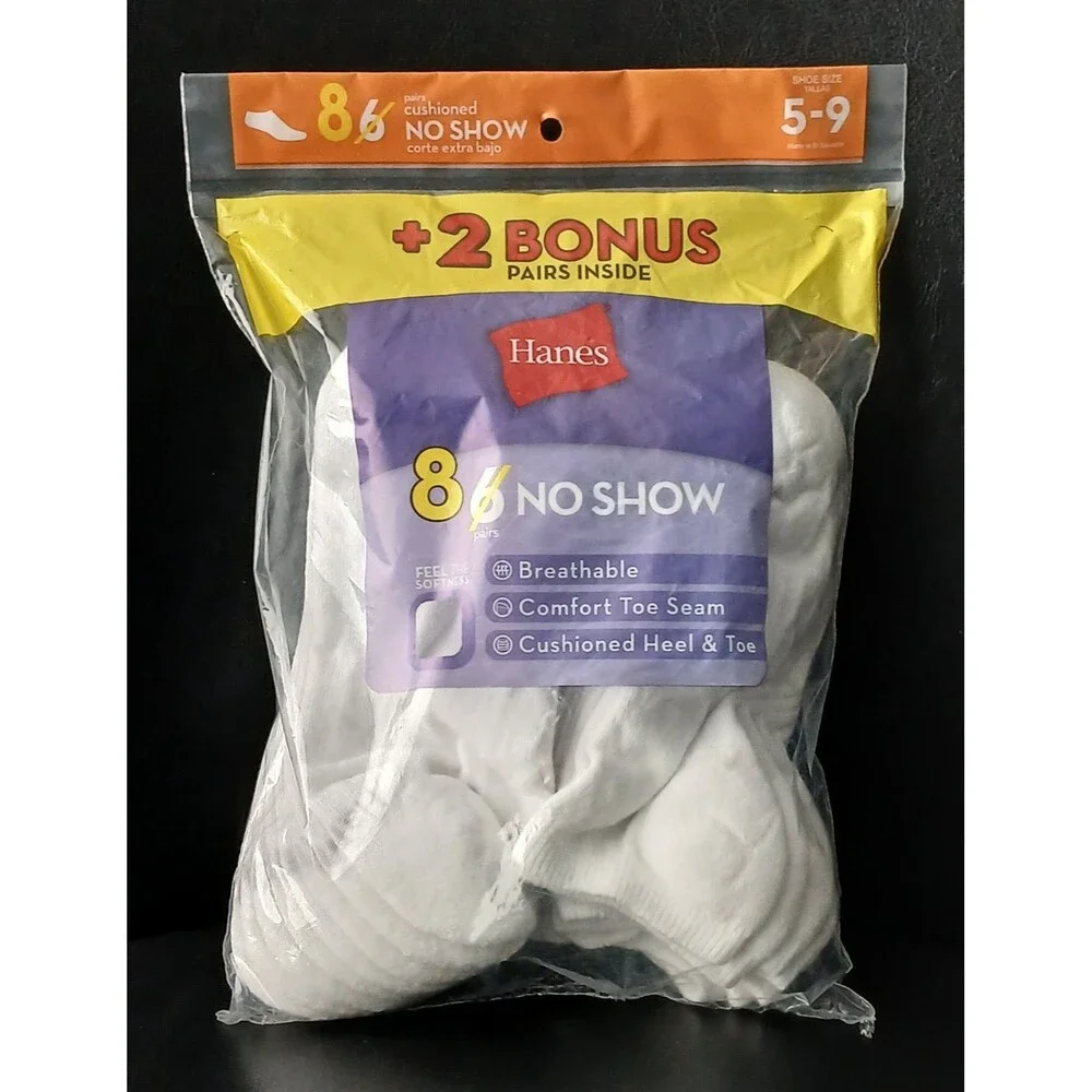 Hanes Women Cool Comfort Breathable Low Cut Socks 6 Pack + 2 Free Pairs Size 5-9