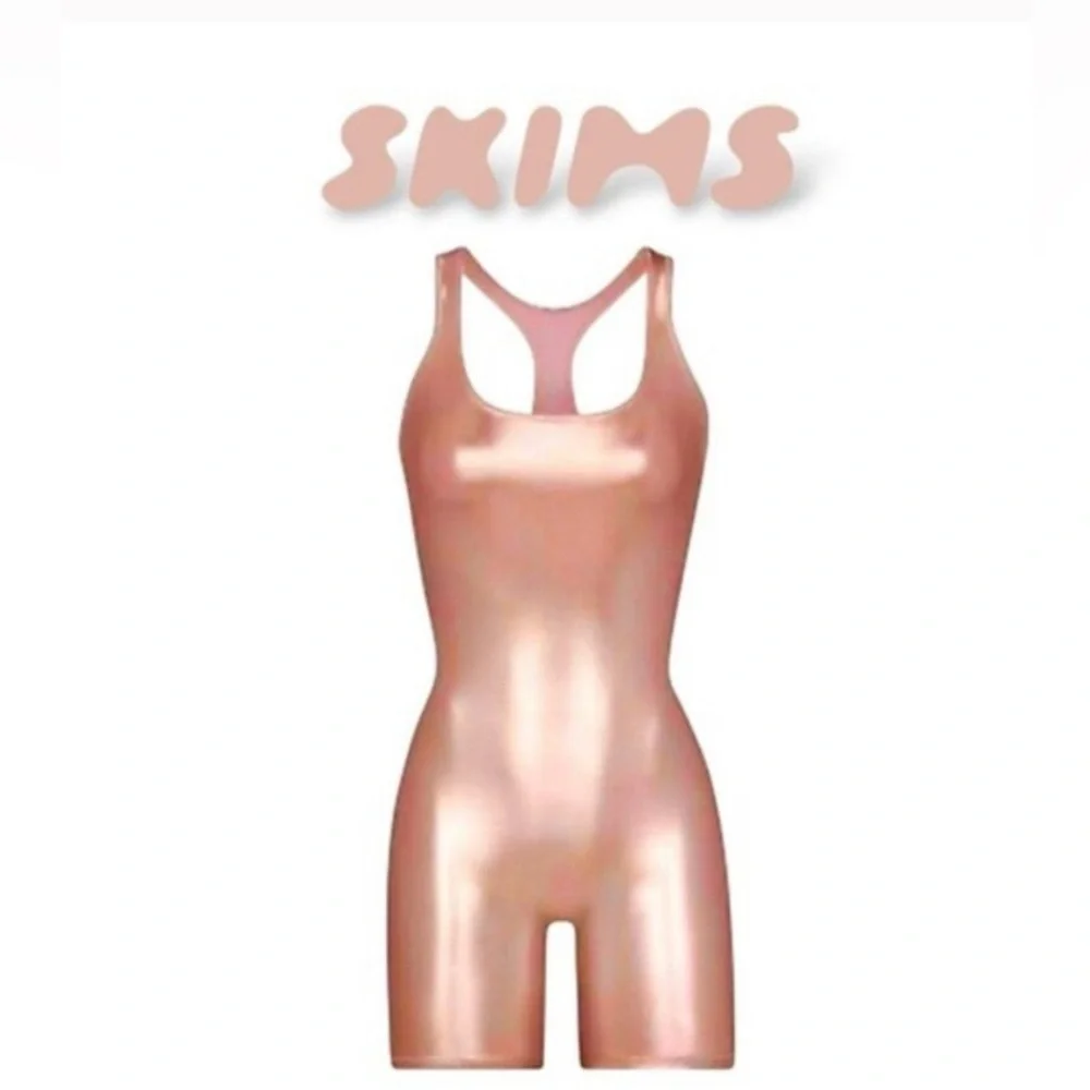 SKIMS Metallic Swim Cycle Suit - Champagne / Size S / NWT rose gold copper color