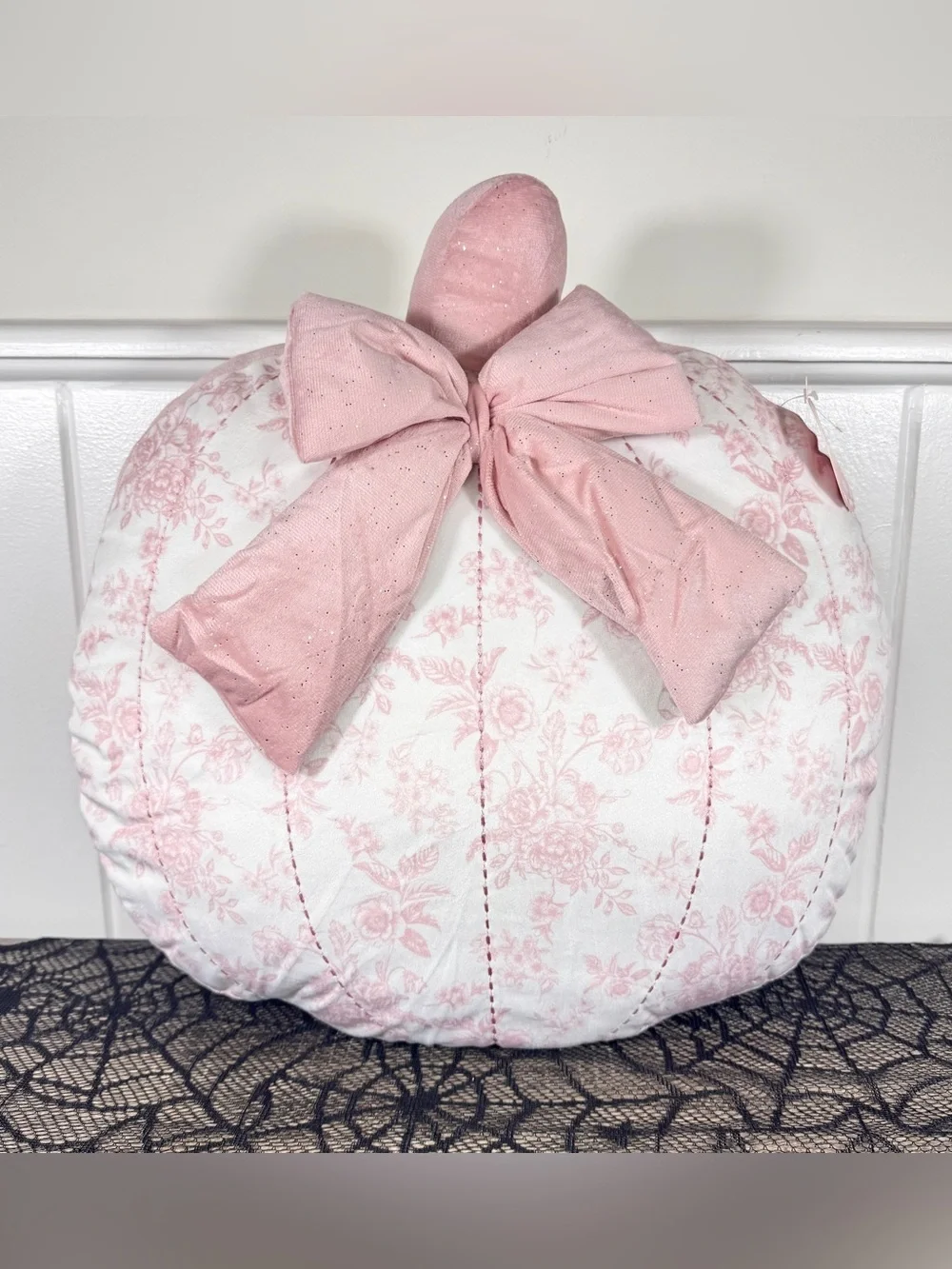 NEW Loire Valley Maison Pink Floral Pumpkin Halloween Pillow